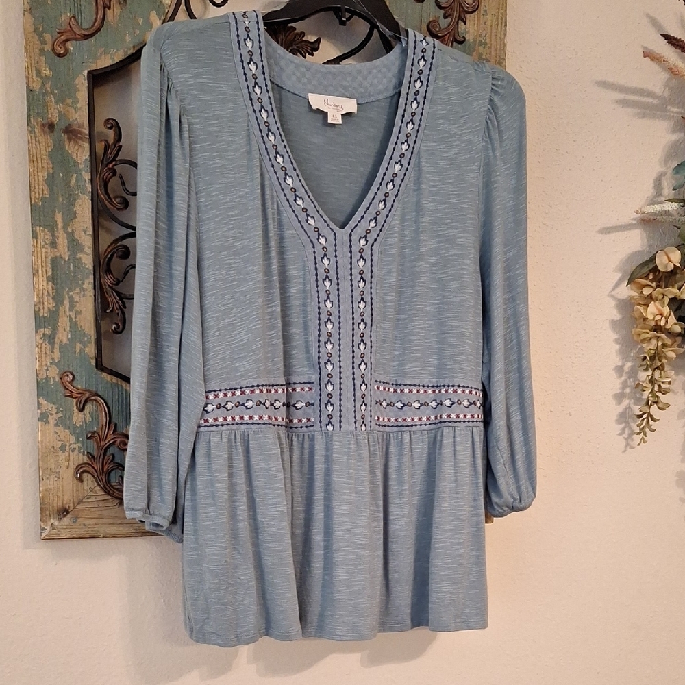 Nurture Light Blue Embroidered Blouse. NWT Size 2X